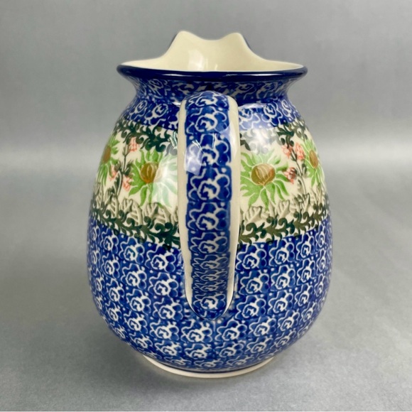 Boleslaweic Pottery Floral Blue Pitcher - Picture 5 of 7